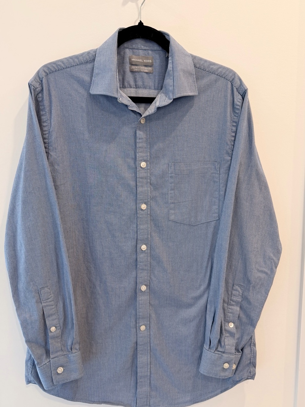 Michael Kors Dress Shirt Regular Fit Blue White Vertical Stripe Large 16 32/33